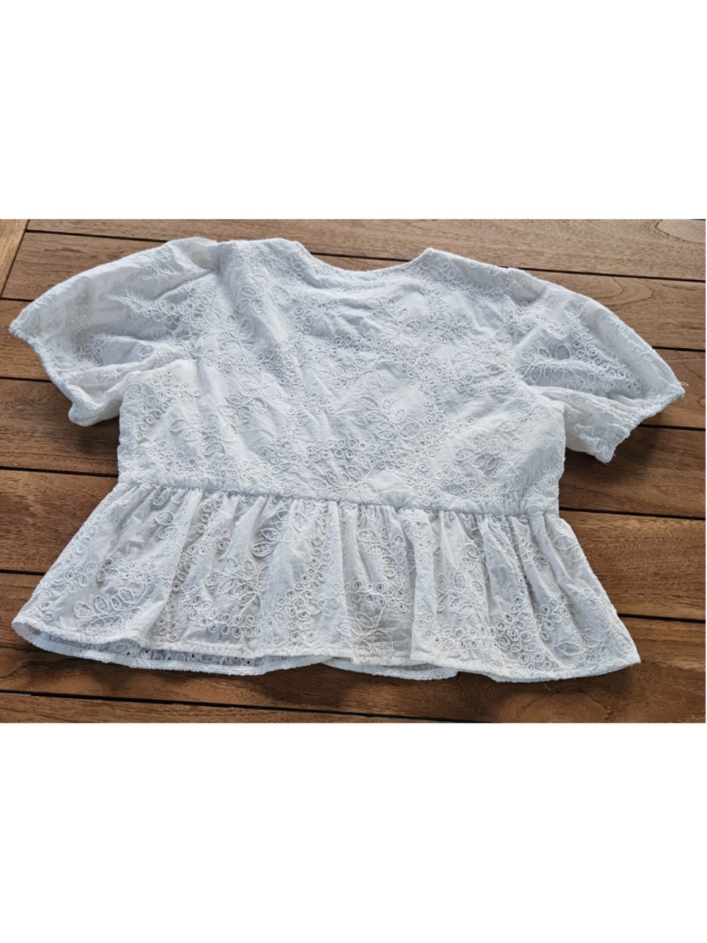 ASTR the Label Alix Rose White Eyelet Tie Front Peplum Puff Sleeve Top Size XL - Picture 2 of 5